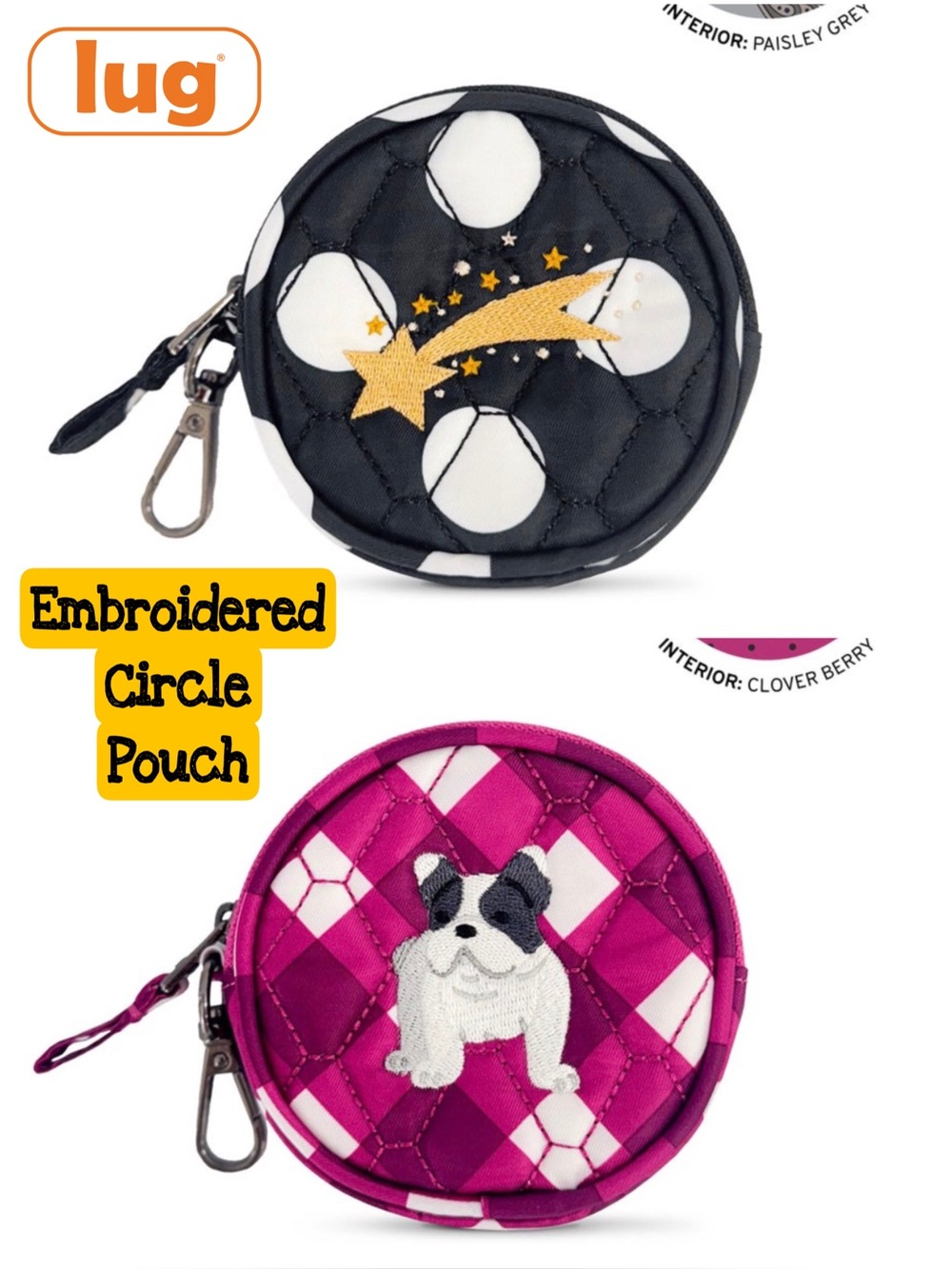 Lug Embroidered Circle Pouch NWT